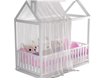 Childrens floor bed - house Alva from solid Beech 3D model