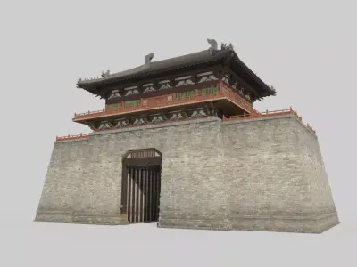 Ancient Asian architecture city tower 3D model