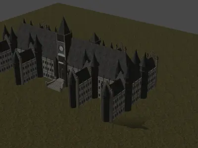 Modular StoneHearst Asylum Low-poly 3D model