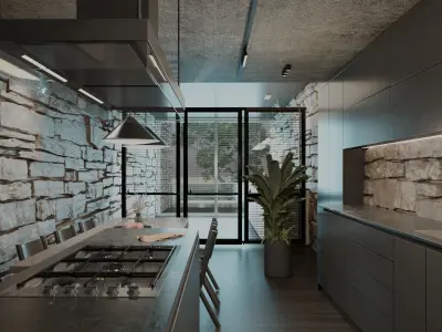 Mountain cliff house villa modern architecture 3D model