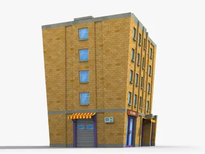 Cartoon Building x13 Low-poly 3D model