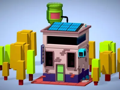 Bank With Broken Wall - Low Poly Model - Hyper Casual Scene Free low-poly 3D model