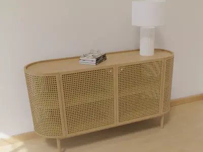 Side Cabinet SKLUM Rattan and Edwina Wood 3D model