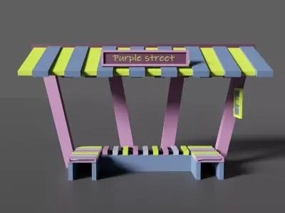 Bus stop Purple street Low-poly 3D model