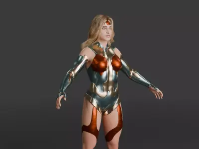 Crimson Valkyrie  Superheroine 3D Character with Armor and Hair Low-poly 3D model