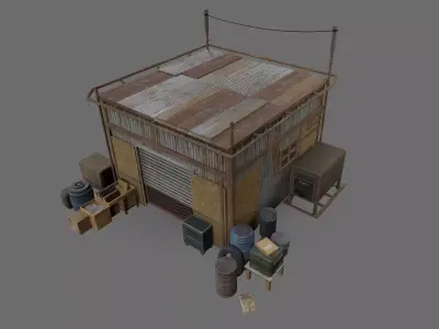 Post-Apocalyptic Industrial Factory Low-poly 3D model