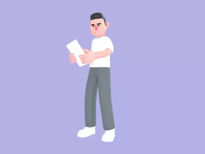 Stylized 3D Male Photographer Character - Cartoon Reading Paper 3D model