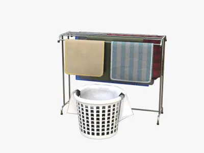 Clothesline with Laundry basket 3D model