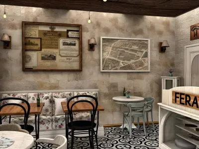 Cafe Interior Design Low-poly 3D model