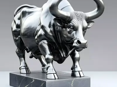 Realistic Silver Charging Bull Statue Low-poly 3D model