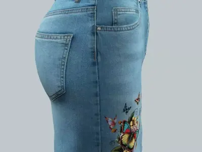Light Blue Jeans Skirt Game Ready Trousers 35 Pant 3D Model Low-poly 3D model