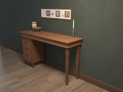 Sideboard desk with two drawers and mirror 3D model
