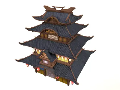 Korean Temple 3D model Low-poly 3D model