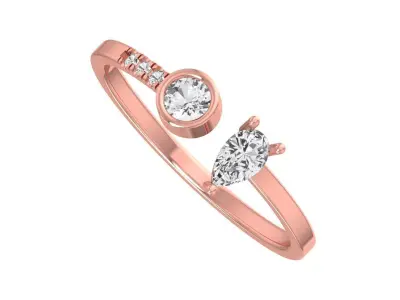 Solitaire Women Light Weight Pear Round Stone Band Ring 3D print model