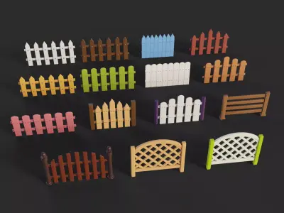 Cartoon Fence Collection Low-poly 3D model