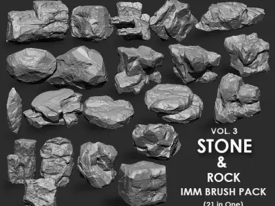 STONE AND ROCK MEGA PACK 4 IN ONE - 87 BRUSHES 3D model