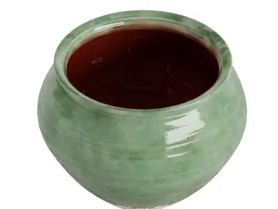 Handmade Terra Cotta Drum Vase in Green Crackle Glaze 3D model