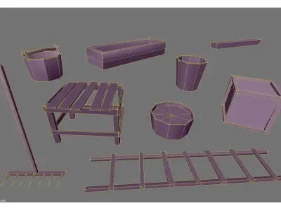 low poly medieval props Low-poly 3D model