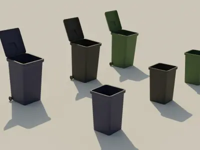 Garbage Box - Lowpoly Trash Can with Wheels Low-poly 3D model