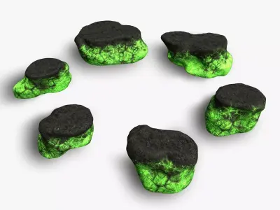 Short Flat Rocks - Toxic Low-poly 3D model