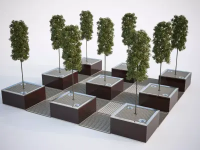 Wide flower pot  with a tree 3D model