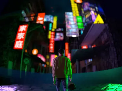 man Walking in Tokyo city    Low-poly 3D model