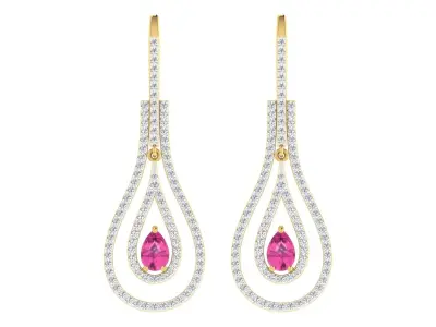 Light Weight Yellow Gold Diamond Earring  -ER-2201 3D print model