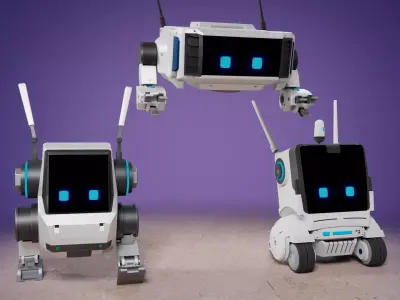 Cute Robots Low-poly 3D model