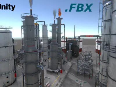 Modular Oil Refinery pack Low-poly 3D model