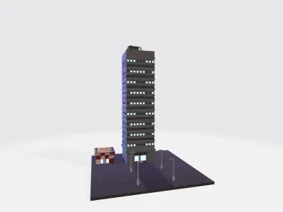 City center single building and shop at night  Free low-poly 3D model