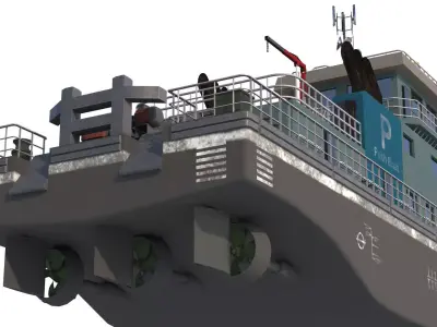 Harbor Tug boat long Low-poly 3D model