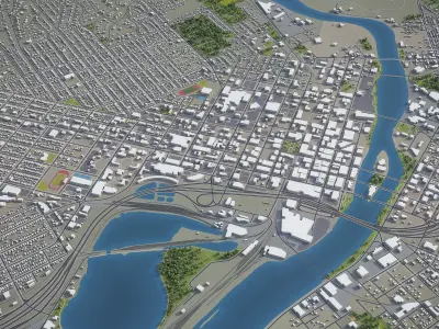 Cedar Rapids - 3D City Model Low-poly 3D model