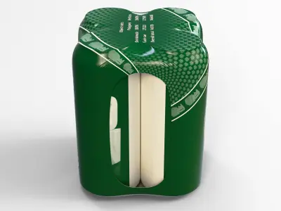 Model of 4 500ml cans in a plastic shrinkwrap 3D model