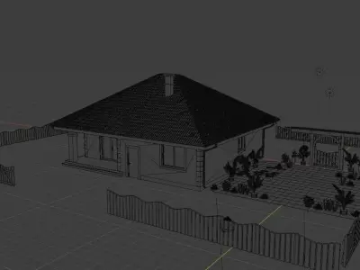 House with fence Low-poly 3D model
