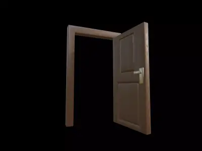 Realistic Wooden Door Low Poly 3D Model Openable Low-poly 3D model