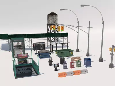New York City elements Low-poly 3D model