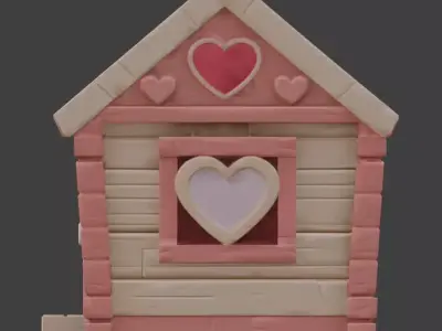 Stylized Valentine Cabin 3D Model Low-poly 3D model