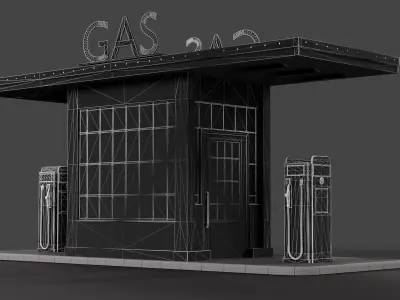 Retro gas station 3D model