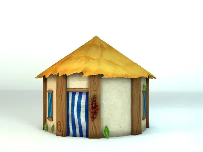 Low poly tropical handpainted hut - cartoon stylized cabin  Low-poly 3D model