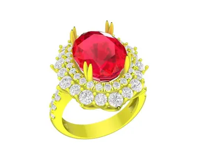 Luxury Oval Halo Ruby Style Gold Ring for Women 7890 3D print model