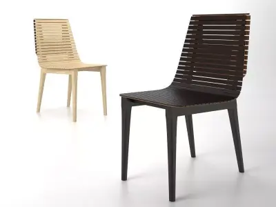 Market wooden chair with slatted back 3D model