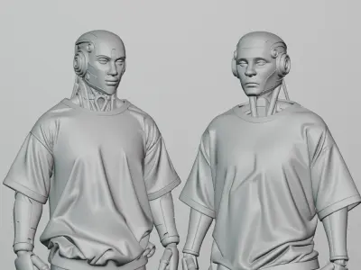 Futuristic Humanoid Robots Set of 2 3D model