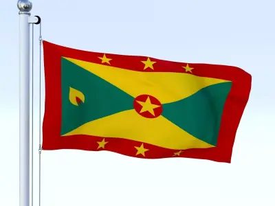 Animated Grenada Flag Low-poly 3D model