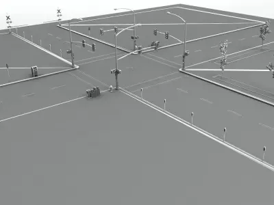 Intersection street with traffic lights 3D model