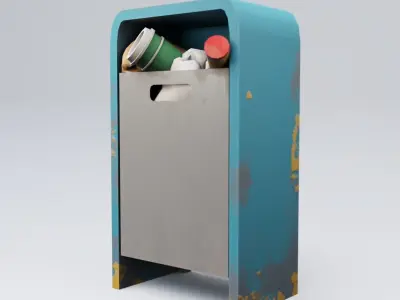 Trash can with coffee cup in it Low-poly 3D model