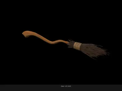 Low Poly Stylized Wooden Broom Stick Low-poly 3D model