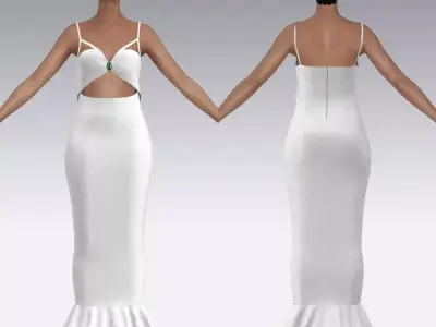 fish tail skirt dress and heart elastic window neckline Low-poly 3D model