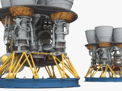  Four-Chamber Liquid Rocket Engine with Yellow Struts Grey 