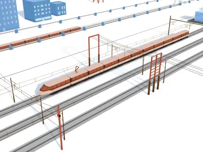 Cartoon Train Rail Kitbash - simple polygons 3D model 3D model