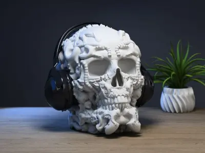 Robot Skull Headphone Stand  Cyborg Headset Stand  3D print model